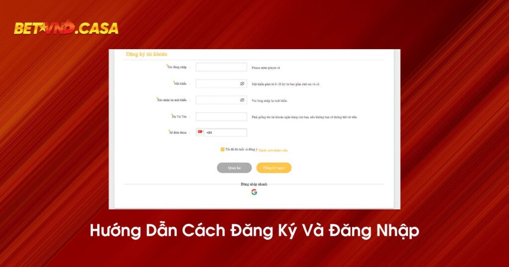 Hướng dẫn cách đăng ký và đăng nhập Baccarat BETVND